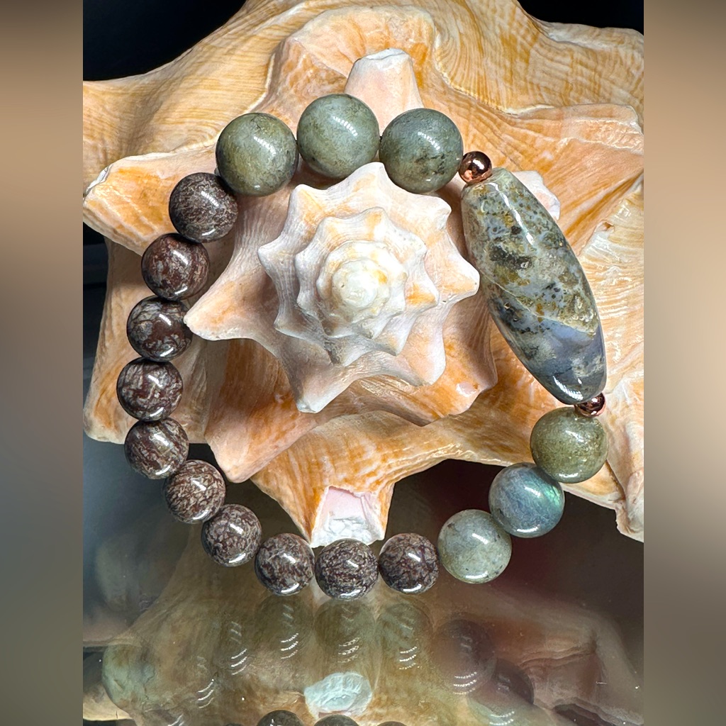 Brown Snowflake Obsidian Labradorite Jasper Bracelet Size 7 45$
